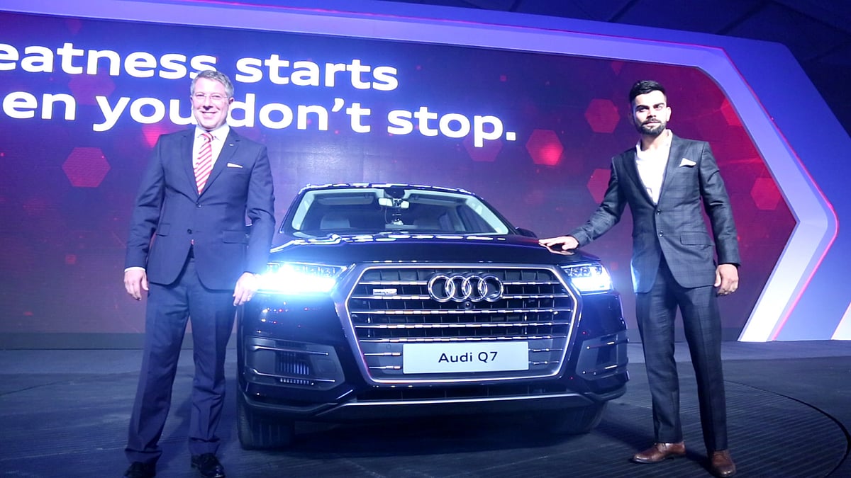 Virat Kohli And Joe King, the Head of Audi India, at the launch of the new  Q7. (Photo: <b>The Quint</b>)