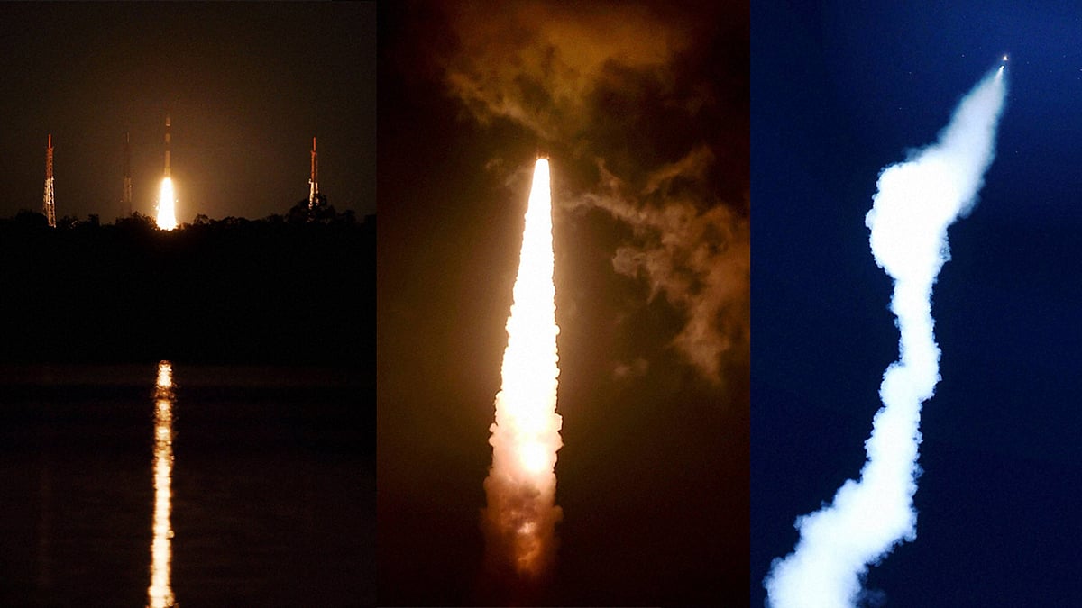 PSLV-C29 at different phases during the lift-off. (Photo: PTI)