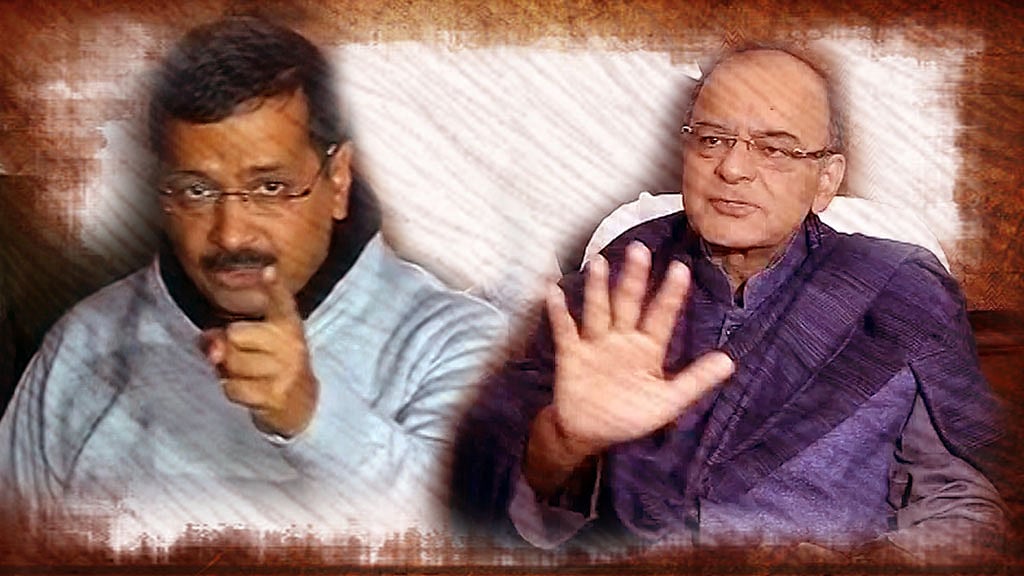 File photo of Delhi Chief Minister Arvind Kejriwal and Finance Minister Arunj Jaitley. 