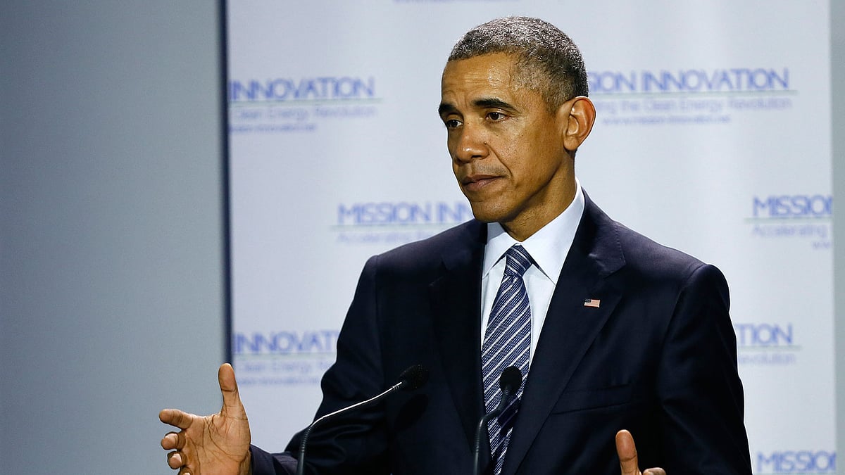 US President Barack Obama delivers his speech at the ‘Mission Innovation: Accelerating the Clean Energy Revolution’ meeting in Paris. (Photo: AP)