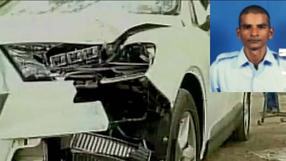 The SUV which was involved in the accident. Abhimanyu Gaud (inset). (Photo: ANI)
