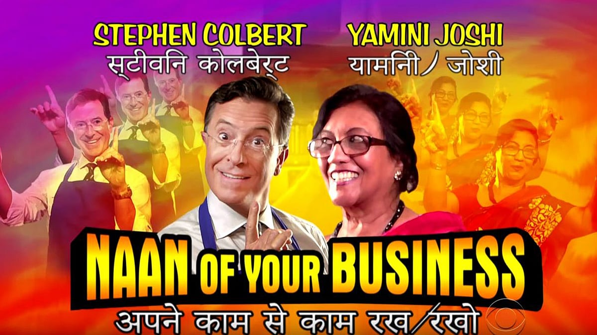 It is NAAN of your business, but this totally is. Shoutout to Stephen Colbert and his creative team! (Photo: Youtube Screengrab)