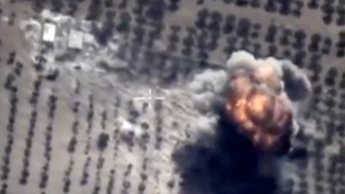 Footage taken from Russian Defence Ministry official website shows a target being hit during a Russian air raid in Syria. (Photo: AP)