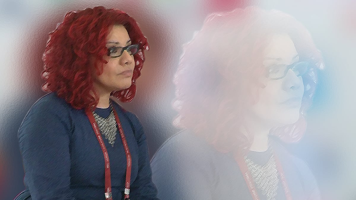 Renowned human and women’s rights activist Mona Eltahawy at the Jaipur Literature Festival. (Photo: altered by <b>The Quint</b>)