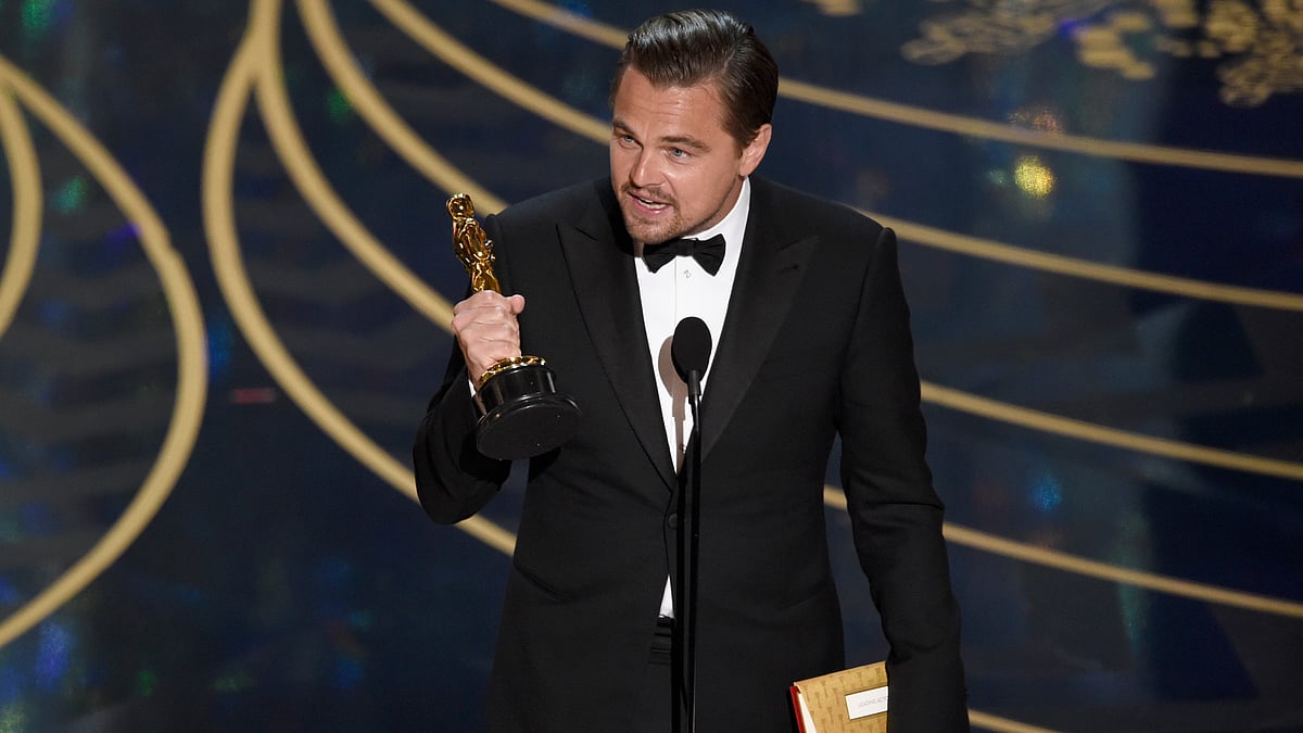 Leonardo DiCaprio accepts the award for best actor in a leading role for <i>The Revenant</i> at the Oscars 2016. (Photo: AP)