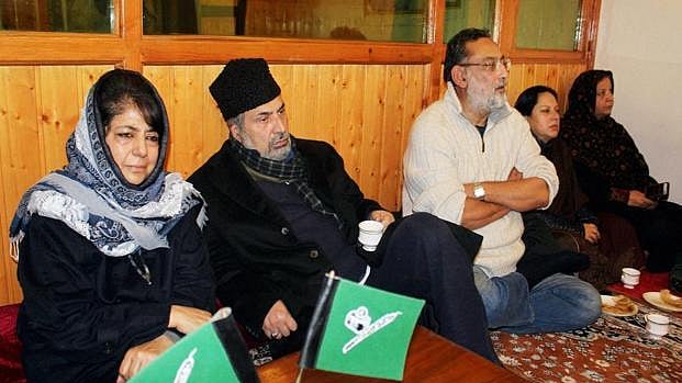 PDP chief Mehbooba Mufti meeting party leaders in Srinagar in
January-end this year. (Photo: PTI)