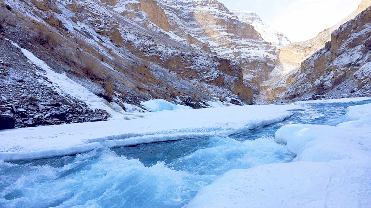 Rise in visitor numbers to Leh is taking its toll on the region’s most precious resource — water. File image of frozen Zanskar river in Ladakh.