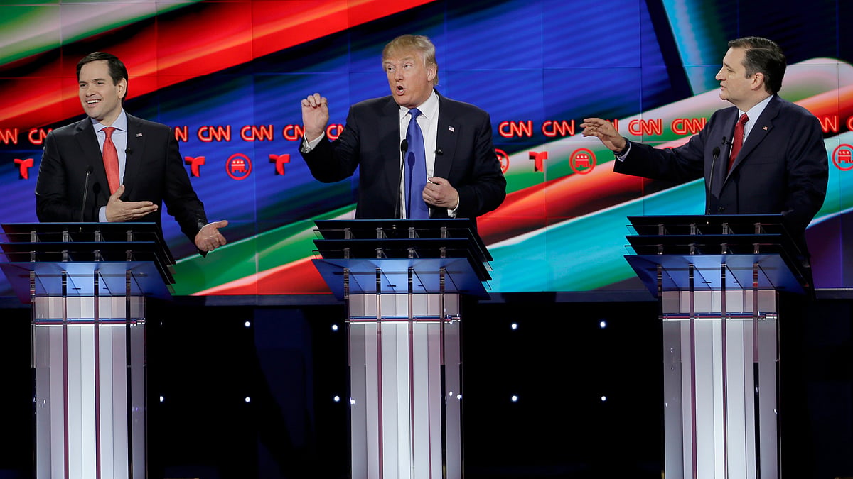 Marco Rubio, Donald Trump and Ted Cruz at GOP debate in Houston. (Photo: AP)