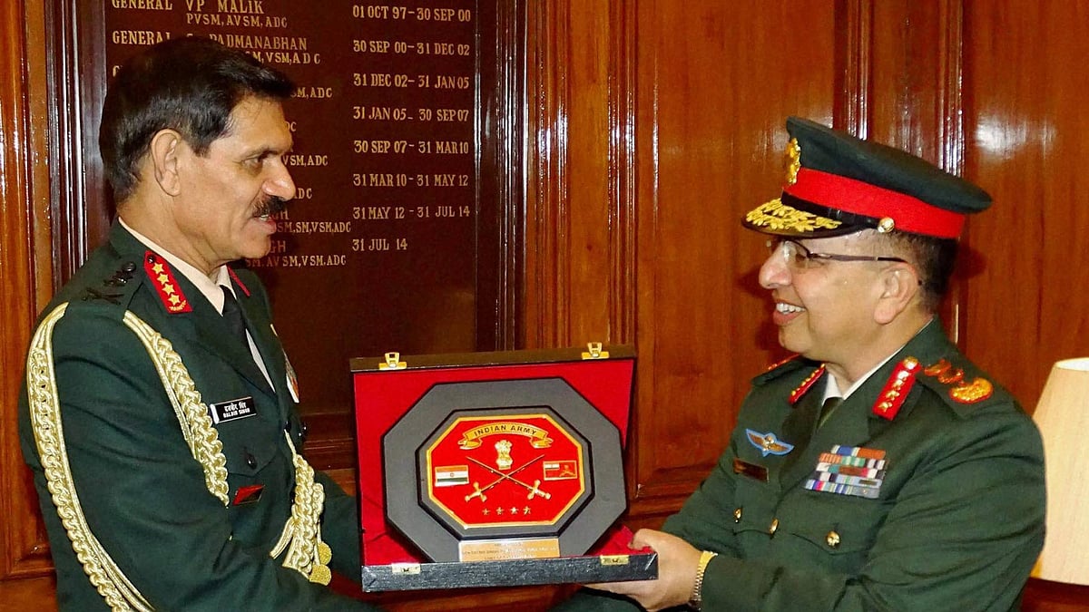 Army chief Dalbir Singh with his Nepal counterpart. (Photo: PTI)