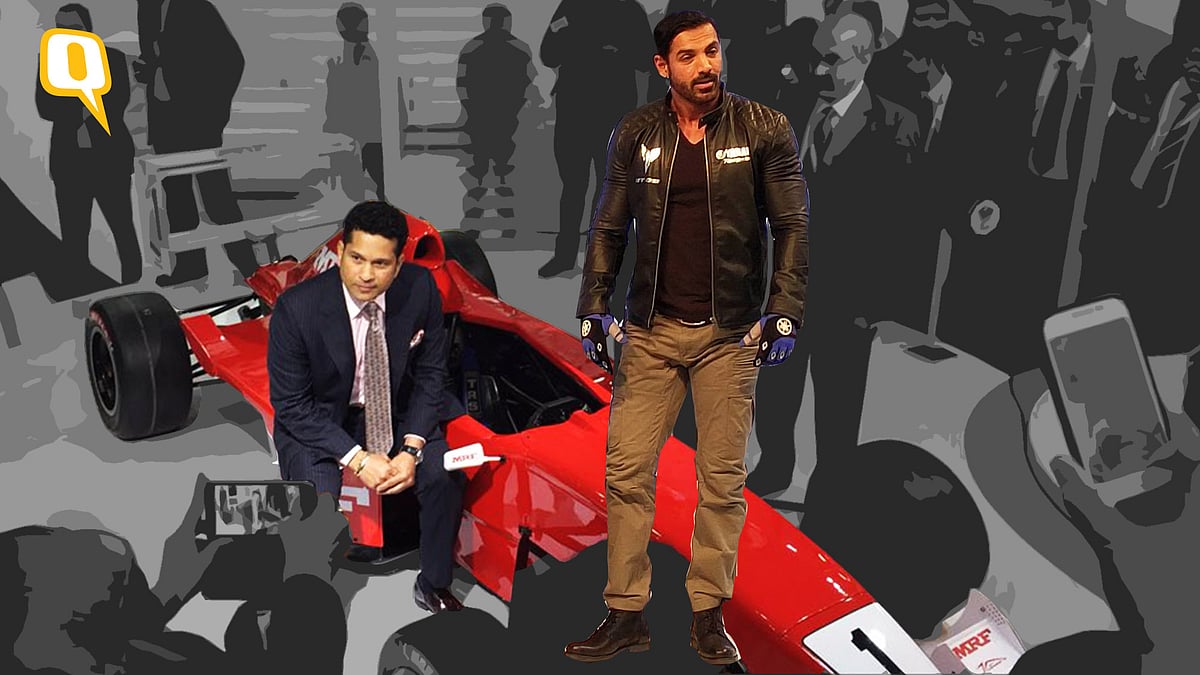 Sachin Tendulkar and John Abraham were spotted on the second day of the Auto Expo 2016. (Photo: <b>The Quint</b>)