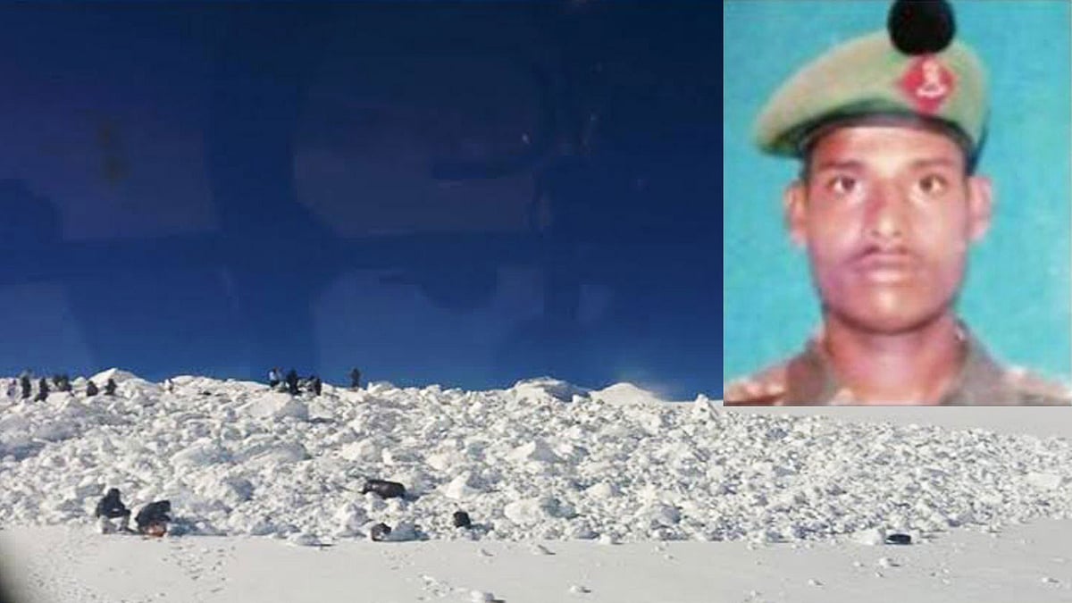 Rescue ops undertaken at the Siachen glacier avalanche site. Lance Naik Hanamanthappa (inset). (Photo: Ministry of Defence)