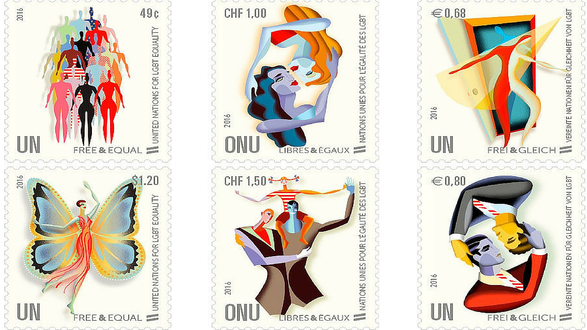 <i>The Free and Equal</i> postage stamps released by the UN. (Photo: <a href="http://www.un.org/apps/news/story.asp?NewsID=53168#.VrSDHfl96Ul">UNPA</a>)