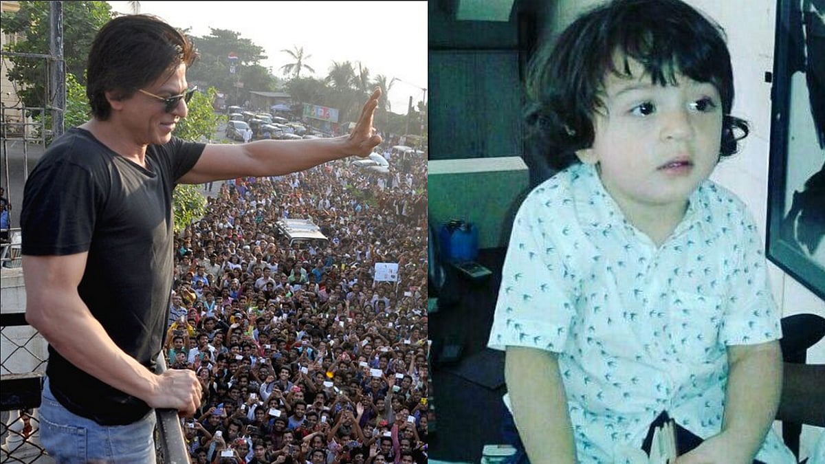 SRK and AbRam get mobbed in Gujarat (Photo: Twitter)