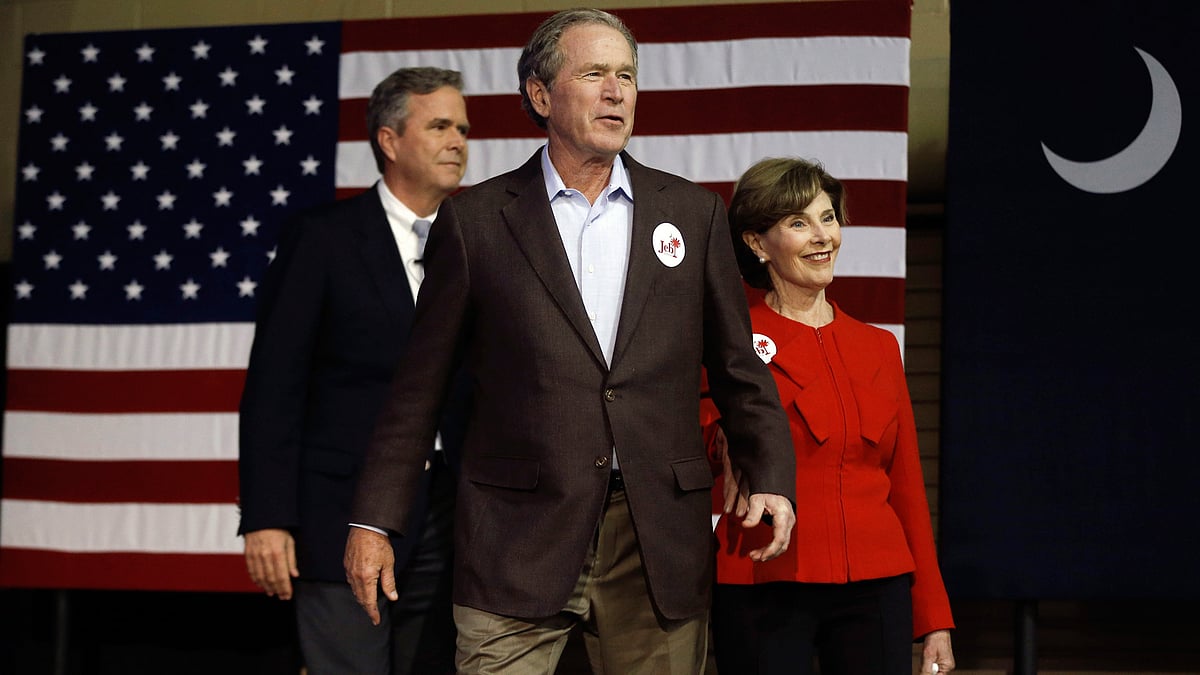 Republican candidate Jeb Bush, former President George Bush and his wife, Laura Bush. (Photo: AP)
