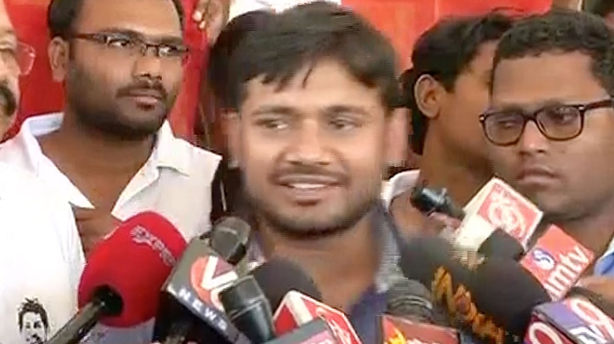 Kanhaiya at Hyderabad University on Wednesday. (Photo: ANI)