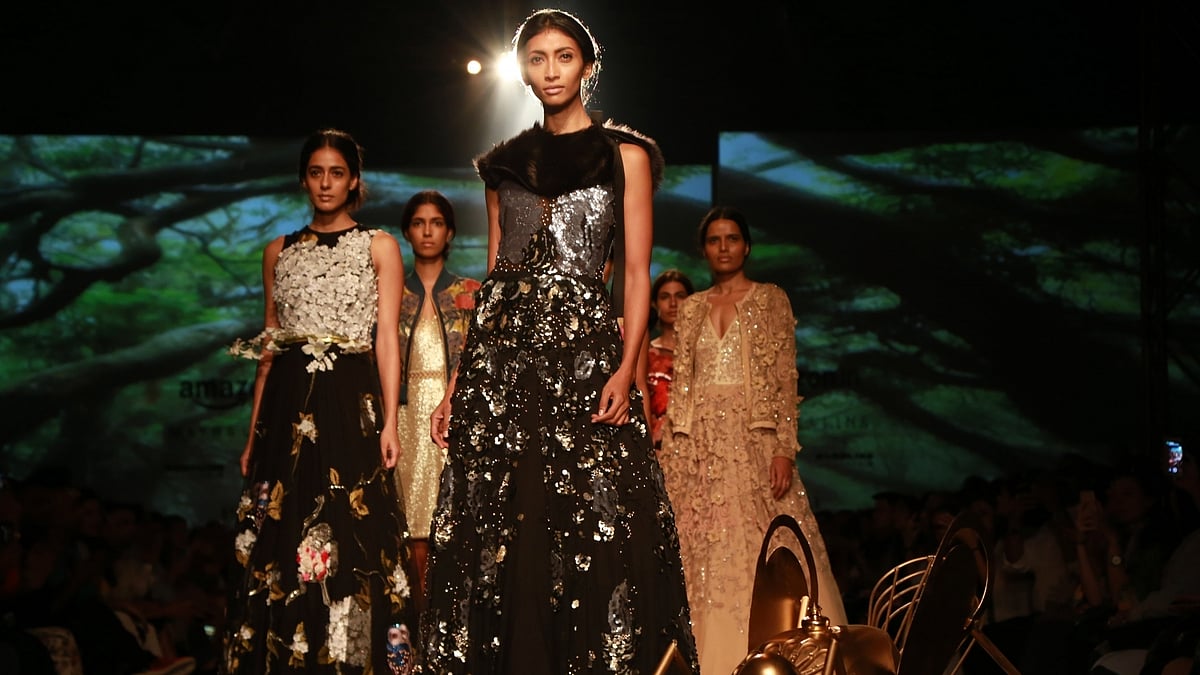 Models showcase the creations of fashion designer Varun Bahl at Amazon India Fashion Week 2016 in New Delhi, on 16 March 2016. (Photo: IANS)