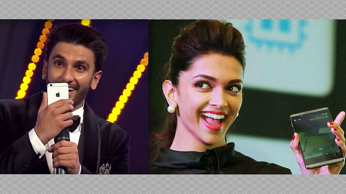 Ranveer Singh Facetimes with Deepika Padukone on stage at the Zee Cine Awards (Photos: Twitter; altered by The Quint)