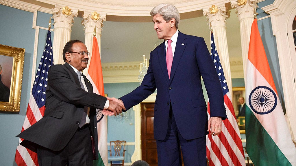 Secretary of State John Kerry, meets with Indian National Security Advisor Ajit Doval, at the Department of State, Washington. (Photo: PTI)&nbsp;