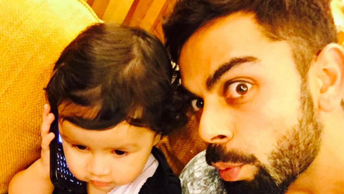 Ziva Dhoni has an important phonecall to make. (Photo: Virat Kohli’s <a href="https://www.instagram.com/virat.kohli/?hl=en">Instagram</a>)