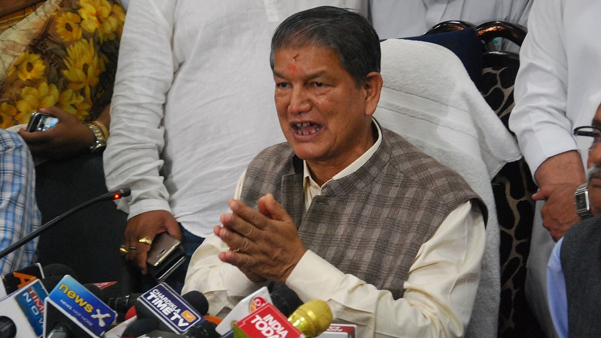 File photo of Uttarakhand Chief Minister Harish Rawat addressing a press conference in Dehradun. (Photo: IANS)