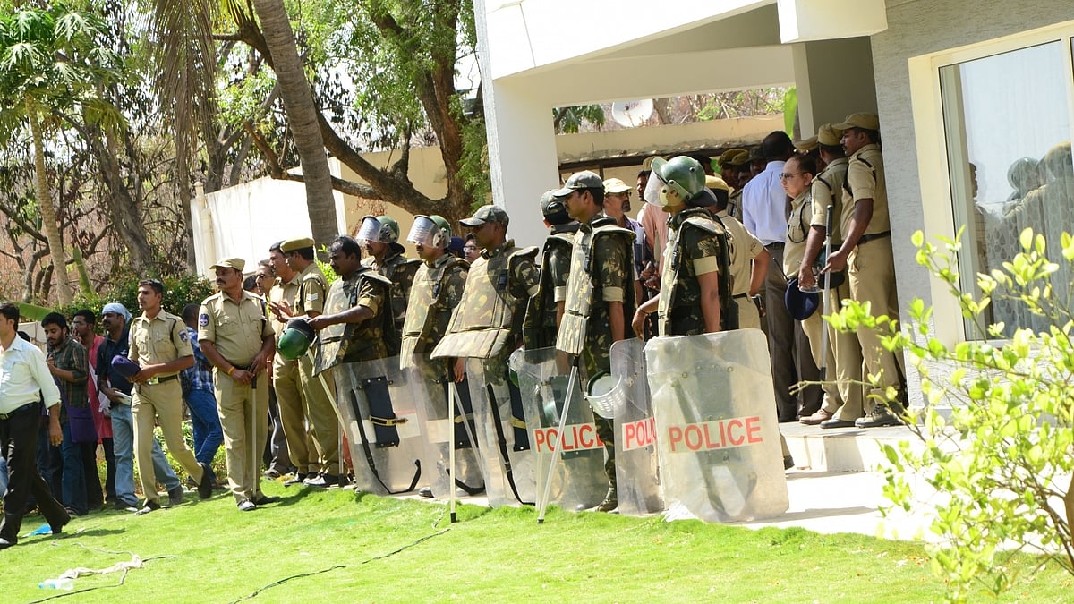 Security beefed up at Hyderabad University in the wake of students’ demonstration against university Vice-Chancellor P Appa Rao after he returned from a nearly two-month leave in Hyderabad, on March 22, 2016. (Photo: IANS)