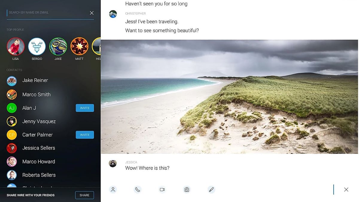 Wire messaging app interface for Android tablet. (Photo Courtesy: <a href="https://play.google.com/store/apps/details?id=com.wire">Google Play</a>)