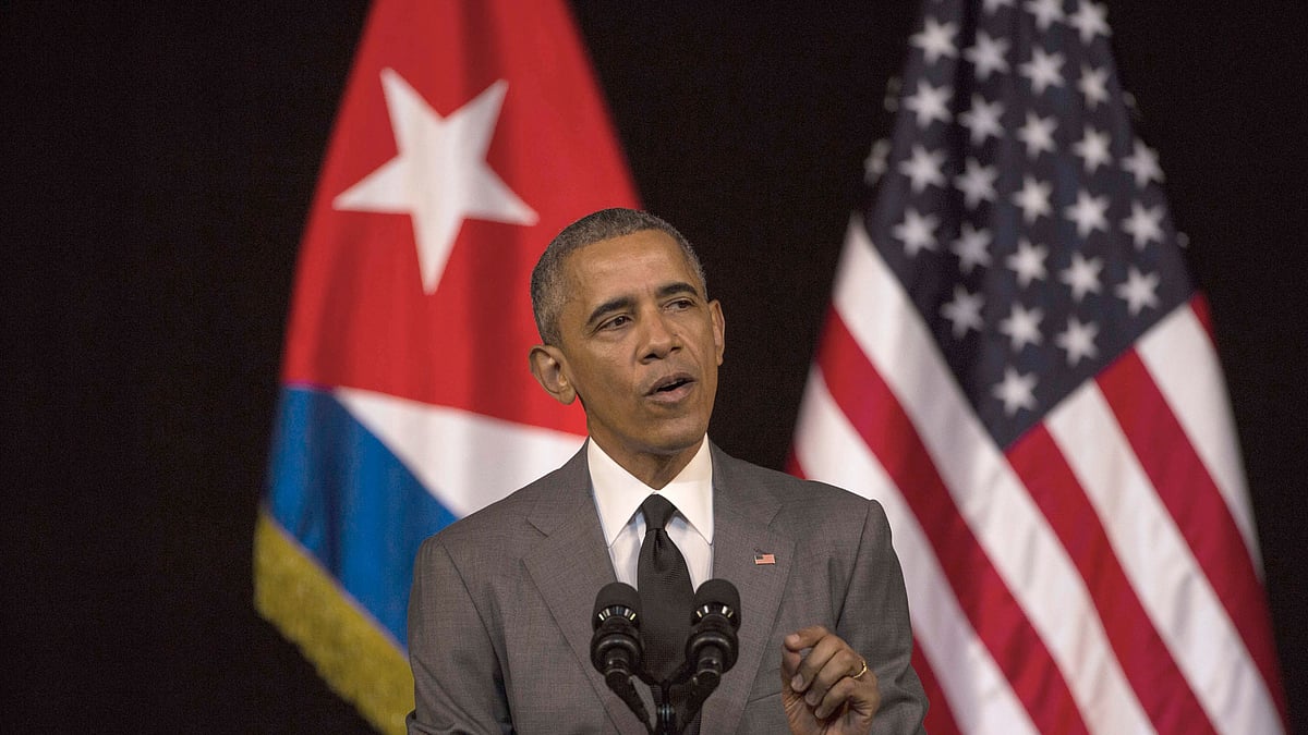US President Barack Obama delivers his speech at the Grand Theater of Havana, Tuesday, March 22, 2016. Obama who is in Cuba in a trailblazing trip said he came to Cuba to “bury the last remnant of the Cold War in the Americas. (Photo:AP)