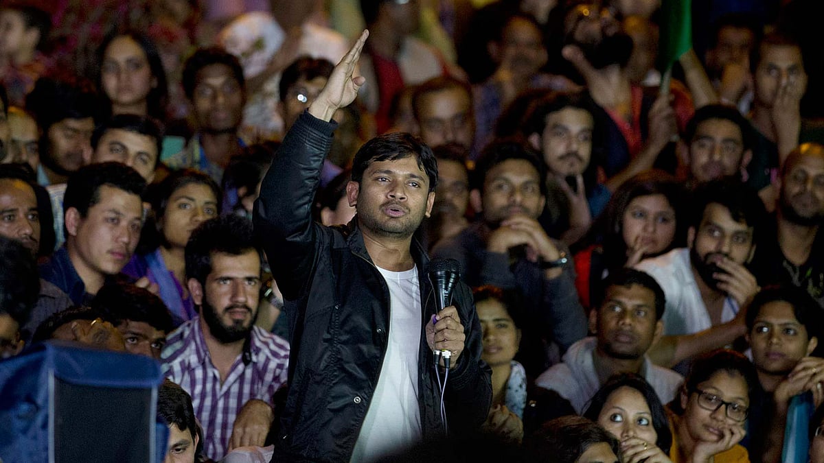 Kanhaiya Kumar’s speech at JNU on 3 March. (Photo: AP)