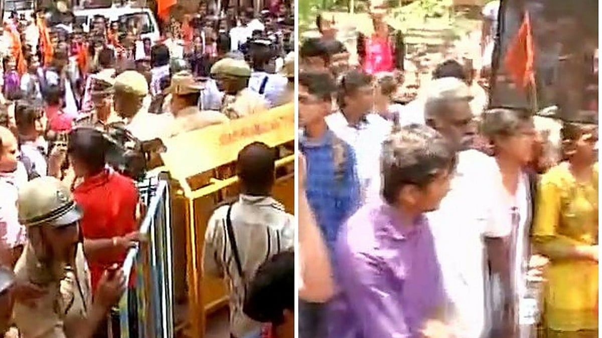 Massive protests in Bangalore by students after chemistry paper leaked for the second time. (Photo: ANI Screengrab)