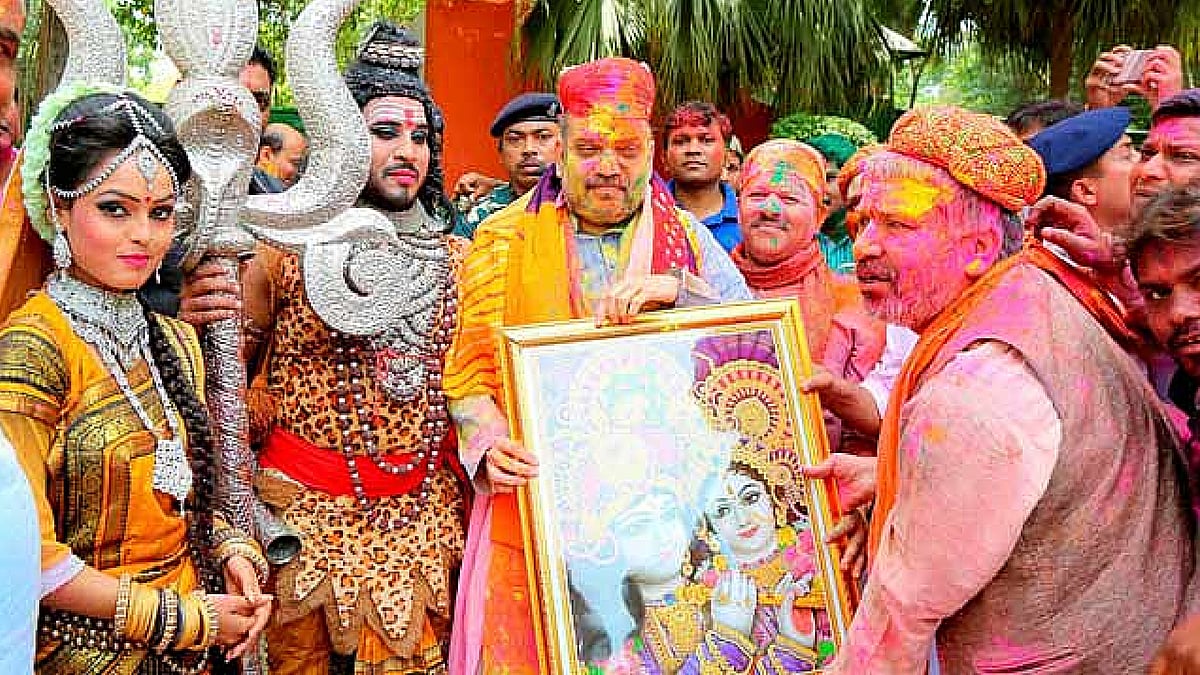 Amit Shah’s holi exploits. (Photo: ANI)