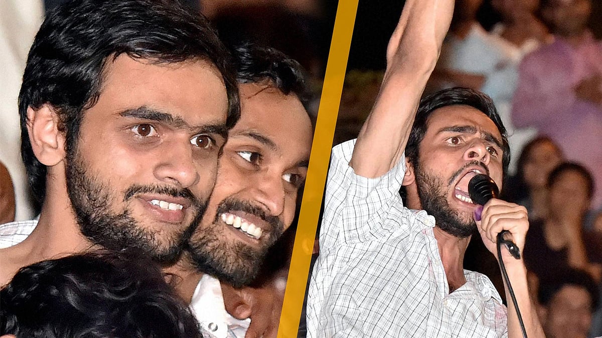 Umar Khalid and Anirban Bhattacharya after their release. (Photo: PTI/altered by<b> The Quint</b>)
