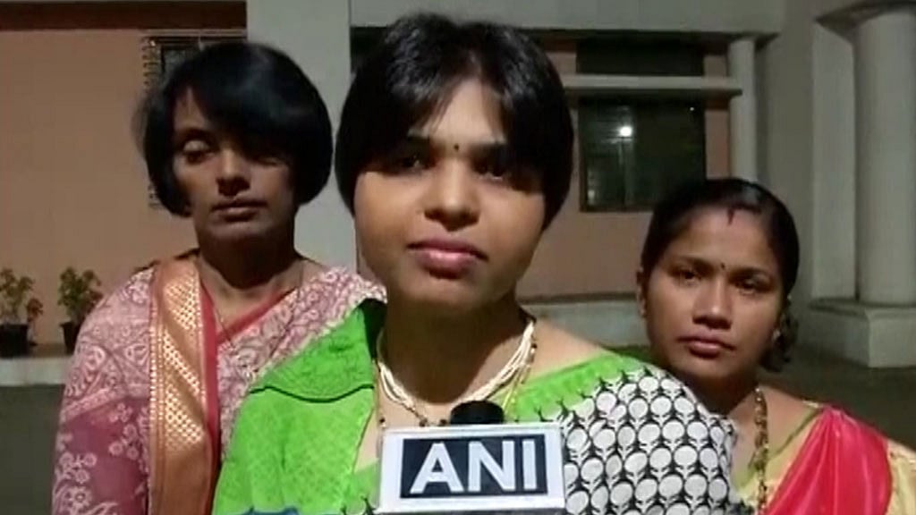 Bhumata Brigade chief Trupti Desai with other women activists. (Photo: ANI Screengrab)