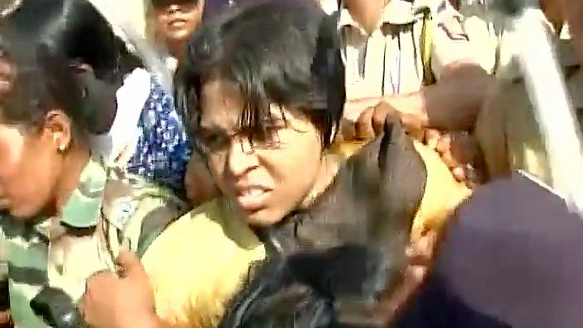 Trupti Desai at Shani Shingnapur Temple on Saturday. (Photo: ANI)