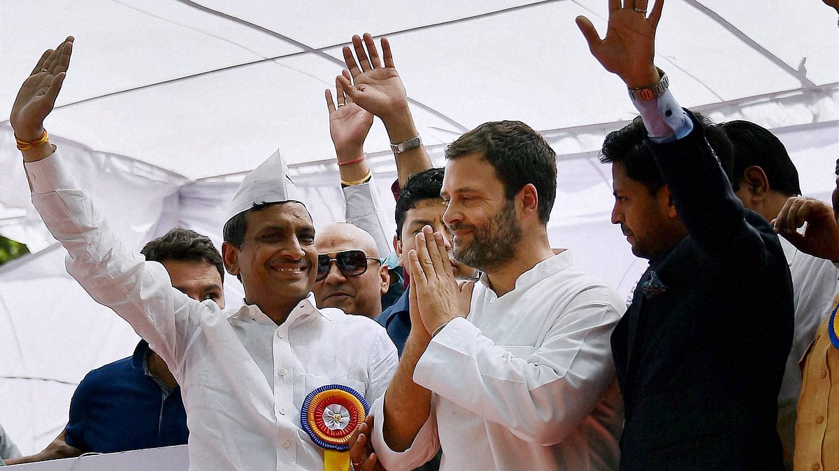 Congress Vice President Rahul Gandhi at a protest rally at Jantar Mantar in New Delhi. (Photo: PTI)