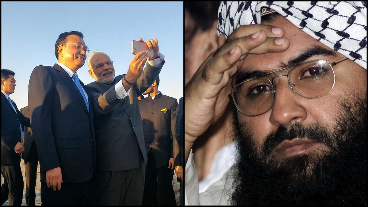 PM Modi and Chinese Premiere Xi in Chian last year (left), Jaish-e-Masood Chief Masood Azhar. (Photo: PIB/Reuters)