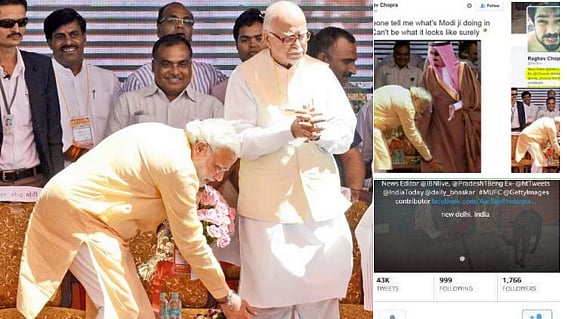 Advani was replaced with the photograph of Saudi king in the morphed image. (Photo: Twitter/@<a href="https://twitter.com/MaheishGirri?ref_src=twsrc%5Egoogle%7Ctwcamp%5Eserp%7Ctwgr%5Eauthor">MaheishGirri)</a>