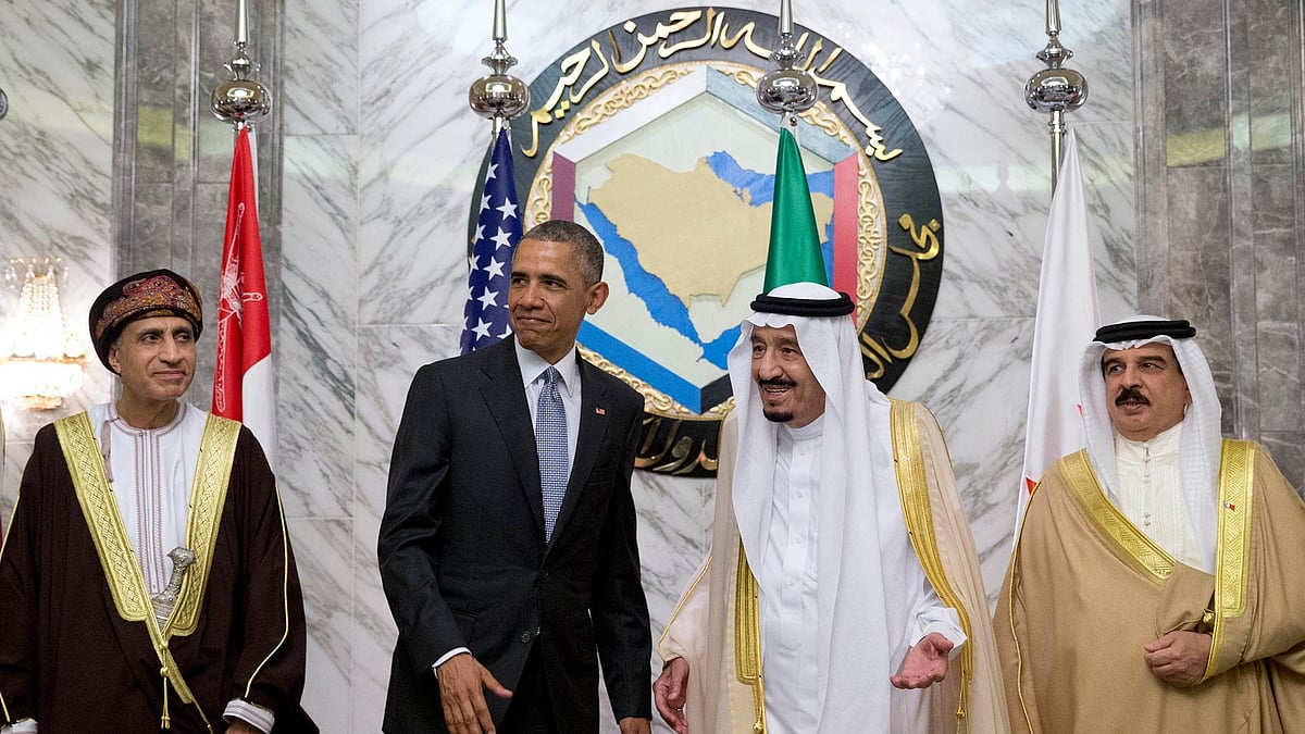 From left, Oman’s Deputy Prime Minister Fahd bin Mahmoud al-Said, President Barack Obama, Saudi Arabia’s King Salman, and Bahrain’s King Hamad bin Isa al Khalifa at the Diriyah Palace, Riyadh, Saudi Arabia, 21 April 2016. (Photo: AP)
