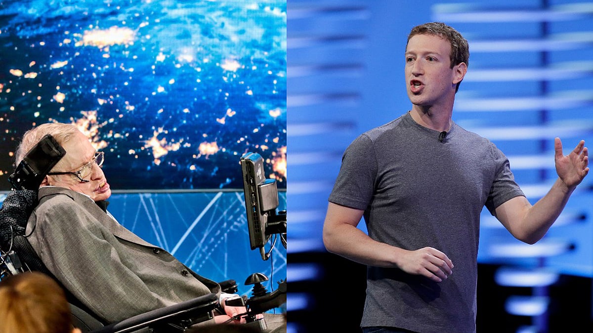 Stephen Hawking (left) and Mark Zuckerberg (right). (Photo: AP)
