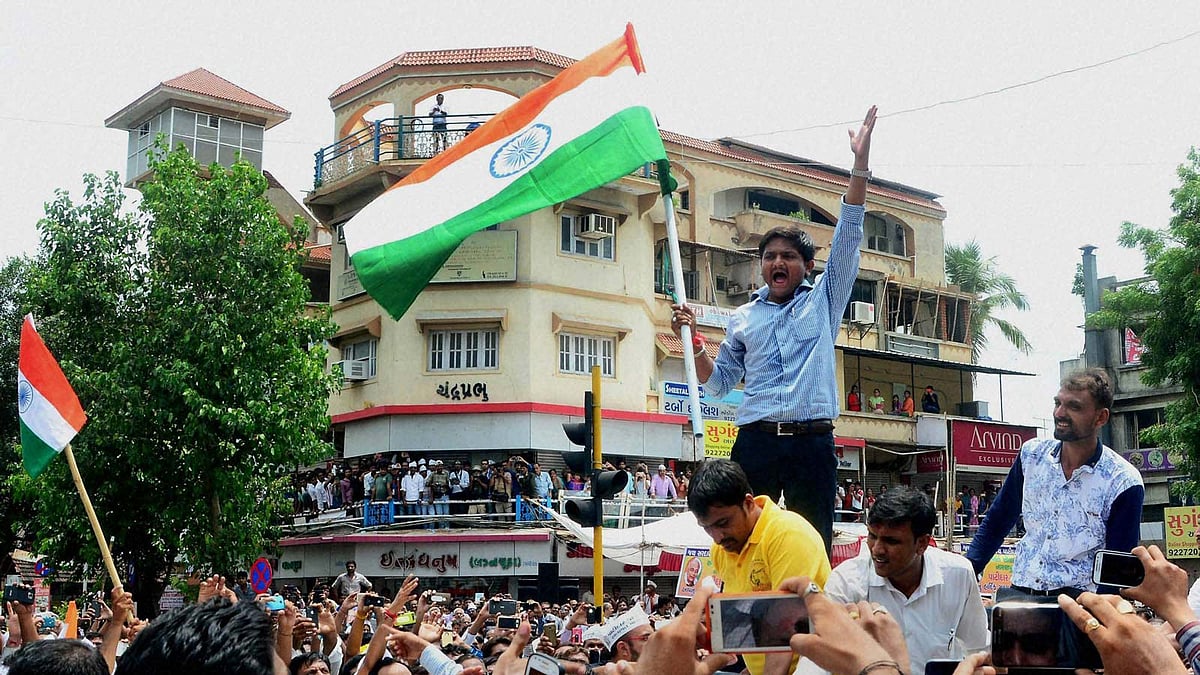 File photo of Hardik Patel, convener of Patidar Anamat Andolan Samiti, during an agitation in Gujarat. (Photo: PTI)