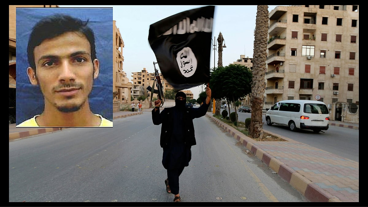 An ISIS supporter holding the flag of the outfit and Mohammad Shafi Armar (insert) the chief India recruiter. (Photo: Reuters/<a href="http://www.interpol.int/notice/search/wanted/2014-48954">Interpol</a>)