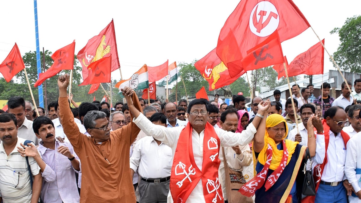 

Left Front and Congress workers jointly campaign for the upcoming polls in West Bengal’s  Balurghat district  on March 28, 2016. (Photo: IANS)