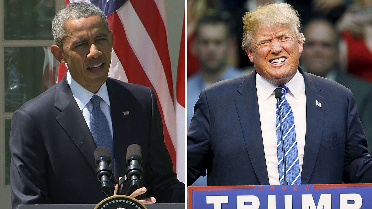 Current president of the US Barack Obama (left) and Republican candidate to become next president Donald Trump (right). (Photo: AP)