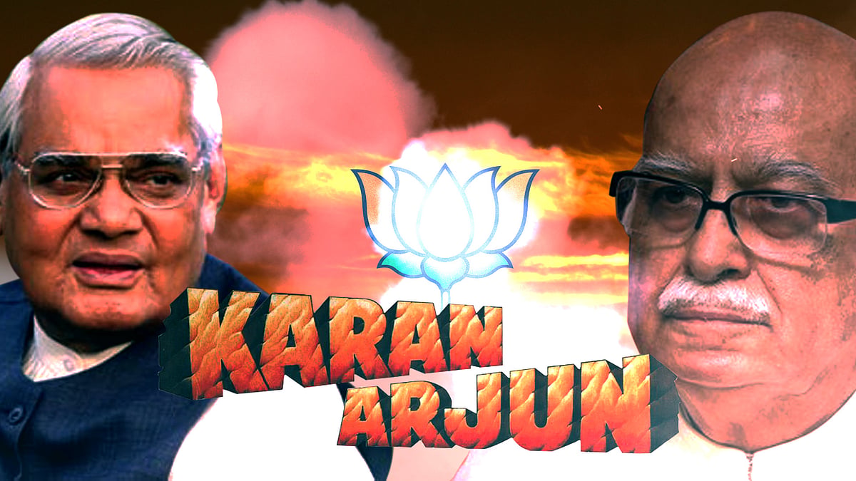 The moderate Vajpayee and hardline Advani have formed the core of the BJP for most of its history. (Photo: image altered by <b>The Quint</b>)