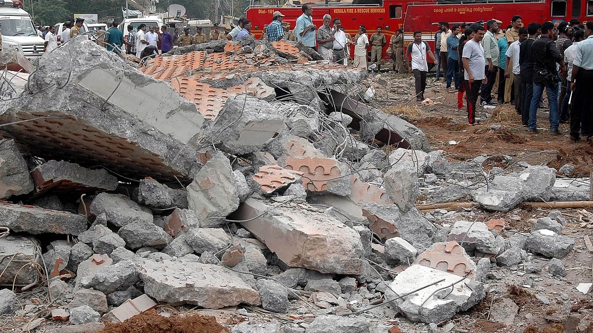 A view of the damaged Puttingal temple in Kerala. (Photo: IANS)