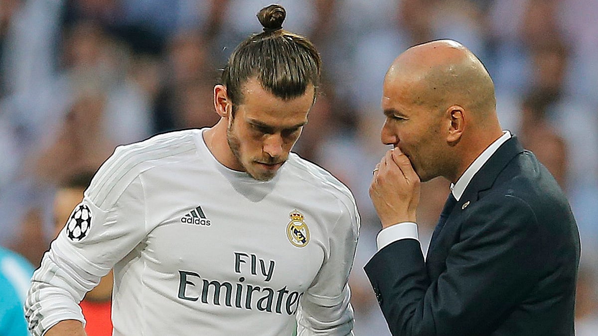 File photo of Real Madrid coach Zinedine Zidane with Gareth Bale.