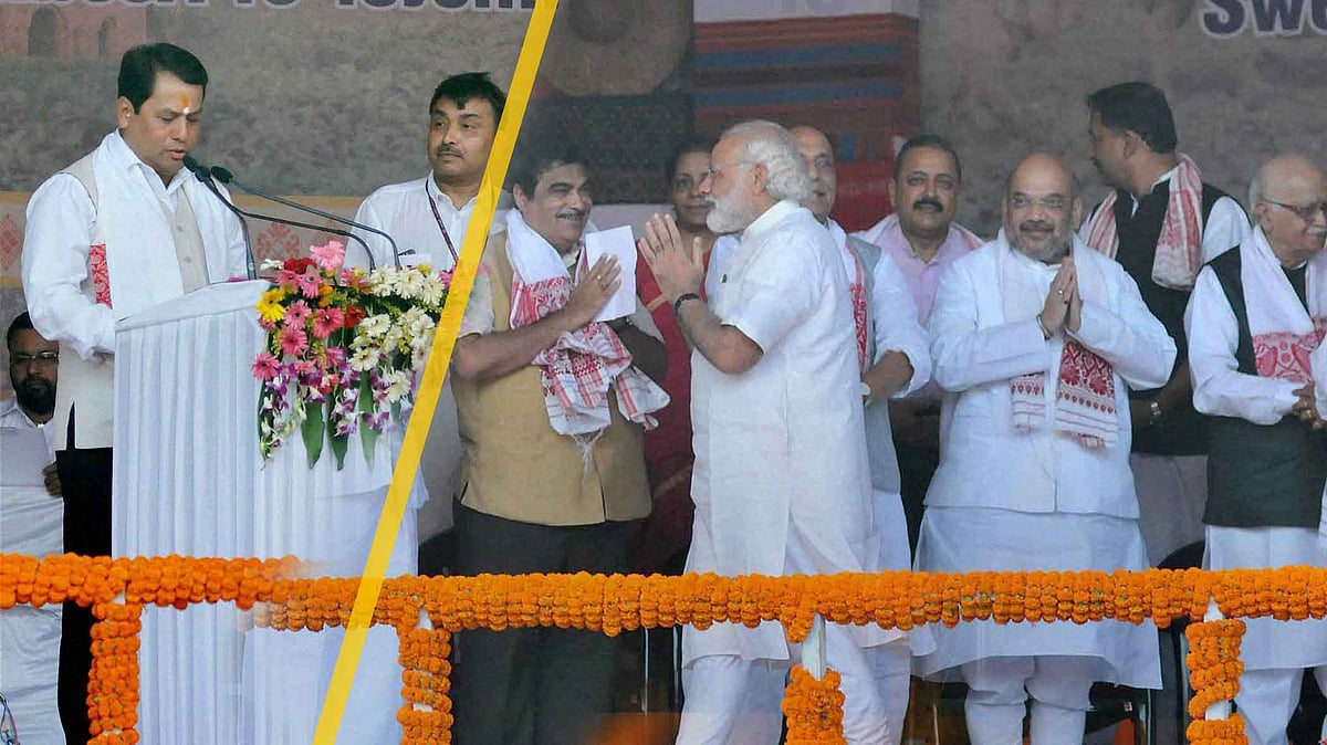 PM Modi and the top brass of BJP attend Sonowal’s oath-taking ceremony. (Photo PTI)