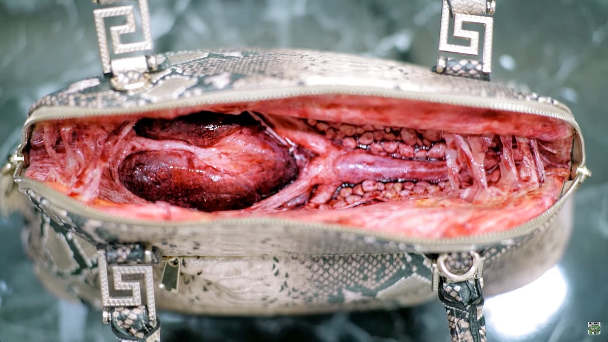 Customers in a luxury leather shop unzip a leather bag, touch a belt, try on a shoe only to discover the gory truth of the leather industry. (Photo: <a href="https://www.youtube.com/watch?v=qs8yqcrqo1s&feature=youtu.be">Youtube/PETA Asia</a> screengrab)