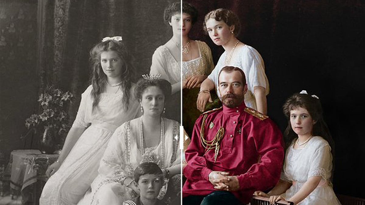 The Last Russian Emperor of the Romanov dynasty, Nicholas II with his family – his wife Alexandra, daughters Maria, Olga, Tatiana and Anastasia, and son Alexei. (Photo courtesy: <a href="http://rbth.com/multimedia/pictures/2016/05/17/romanov-family-now-in-color_593511">RBTH</a>)