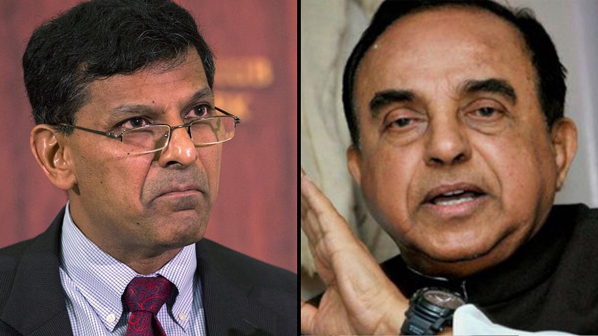 Subramanian Swamy (left) and Raghuram Rajan. (Photo: Altered by <b>The Quint</b>) 