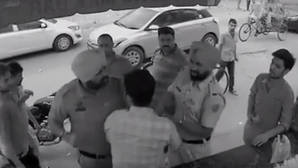 Video grab of the CCTV footage showing the youth being thrashed by Punjab police personnel.